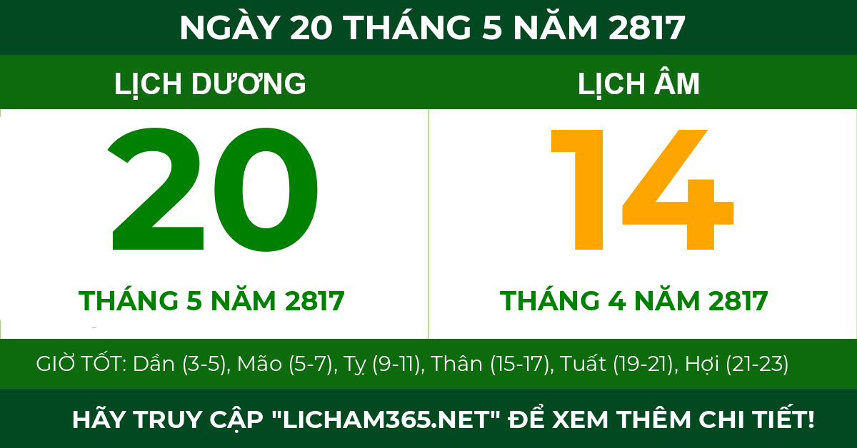 lịch âm ngày 20 tháng 5 năm 2817