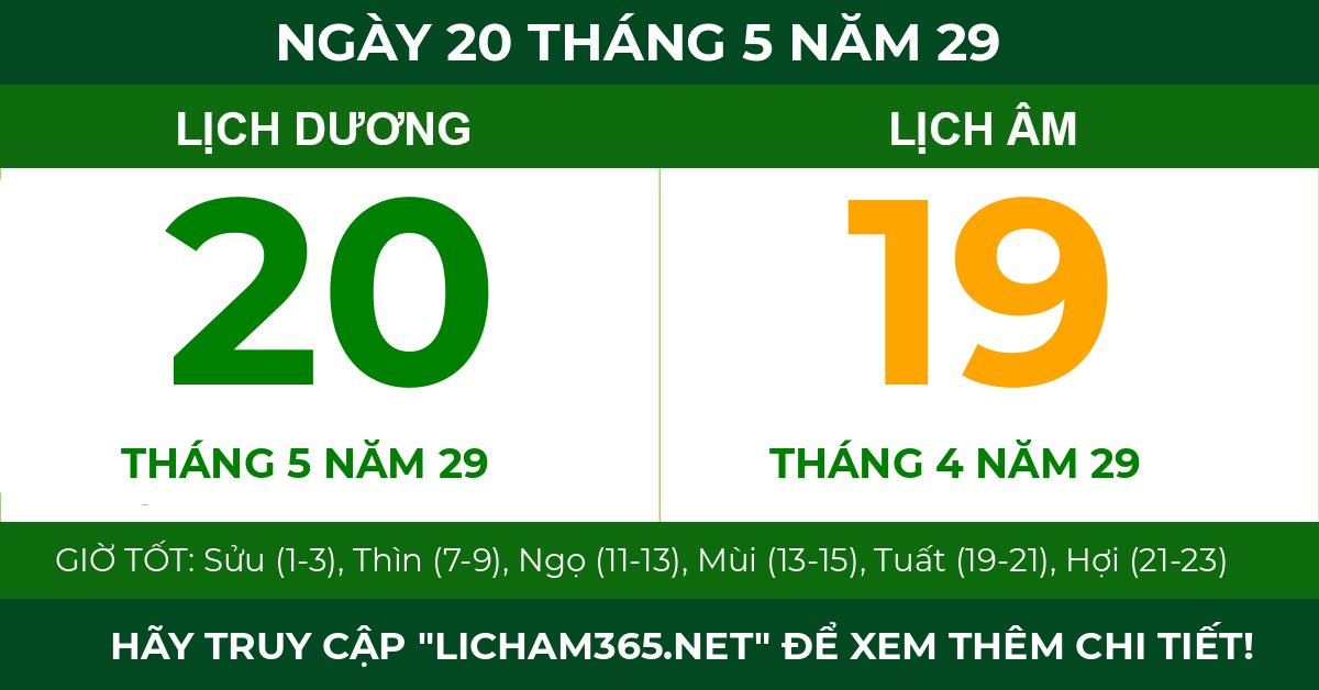 lịch âm ngày 20 tháng 5 năm 29