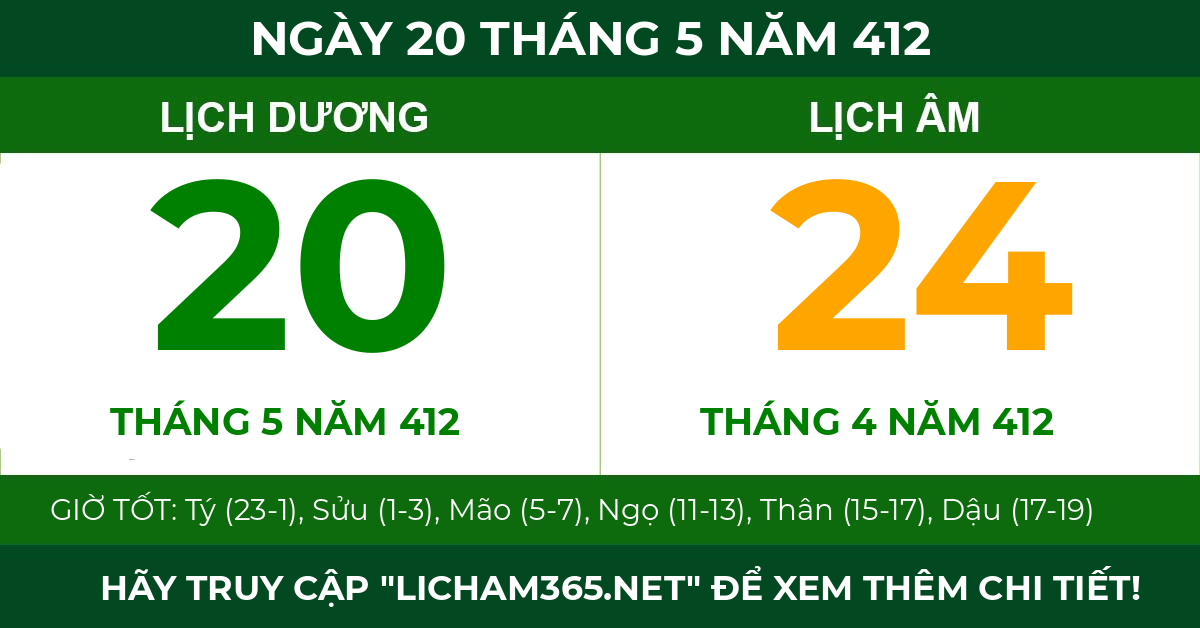 lịch âm ngày 20 tháng 5 năm 412
