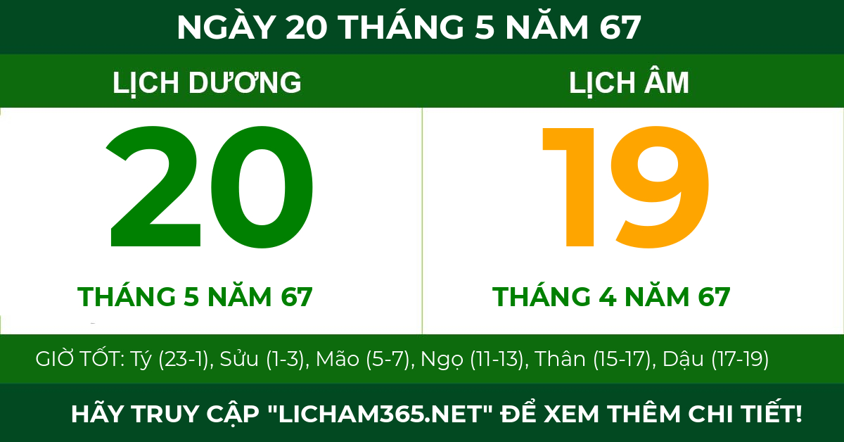 lịch âm ngày 20 tháng 5 năm 67