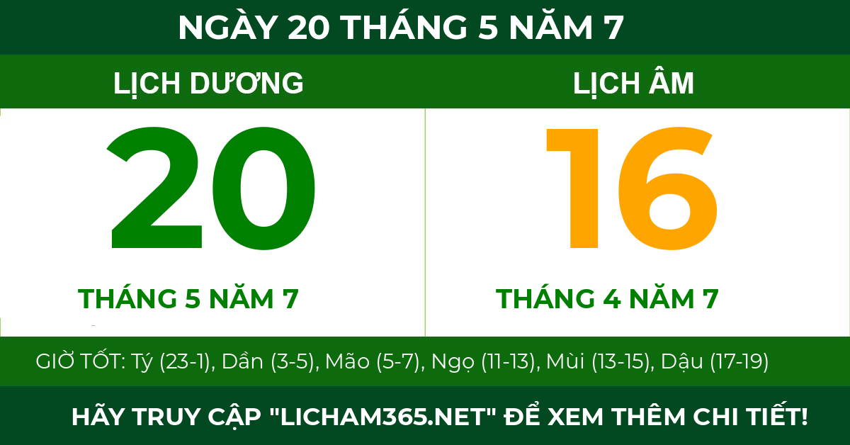 lịch âm ngày 20 tháng 5 năm 7