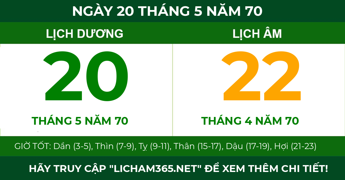 lịch âm ngày 20 tháng 5 năm 70