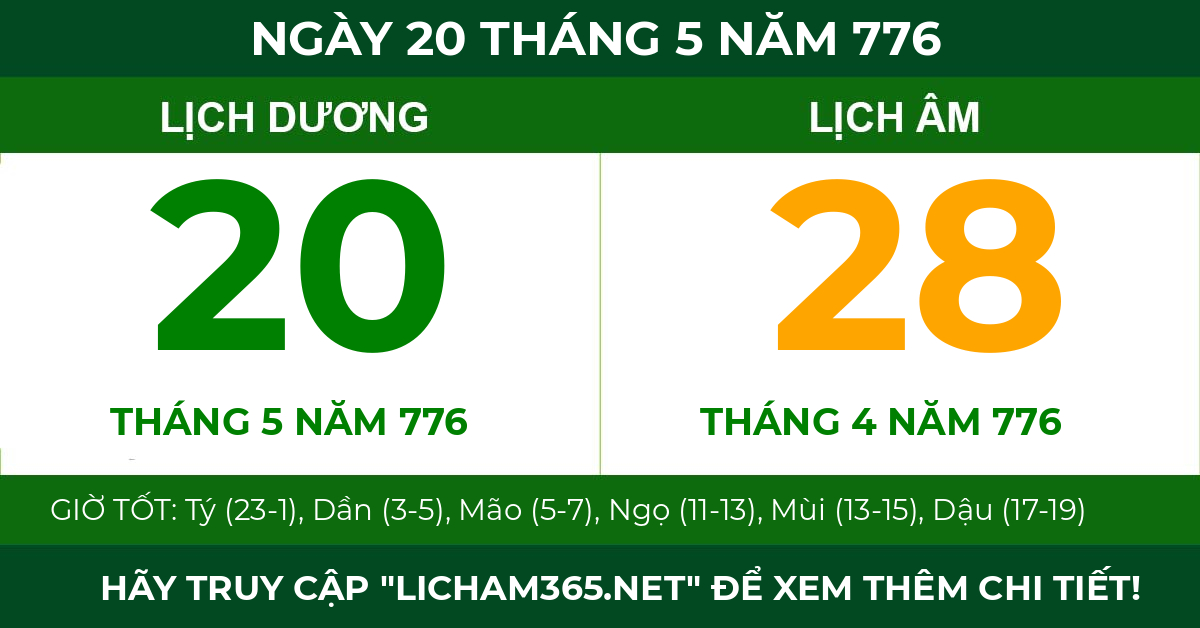 lịch âm ngày 20 tháng 5 năm 776