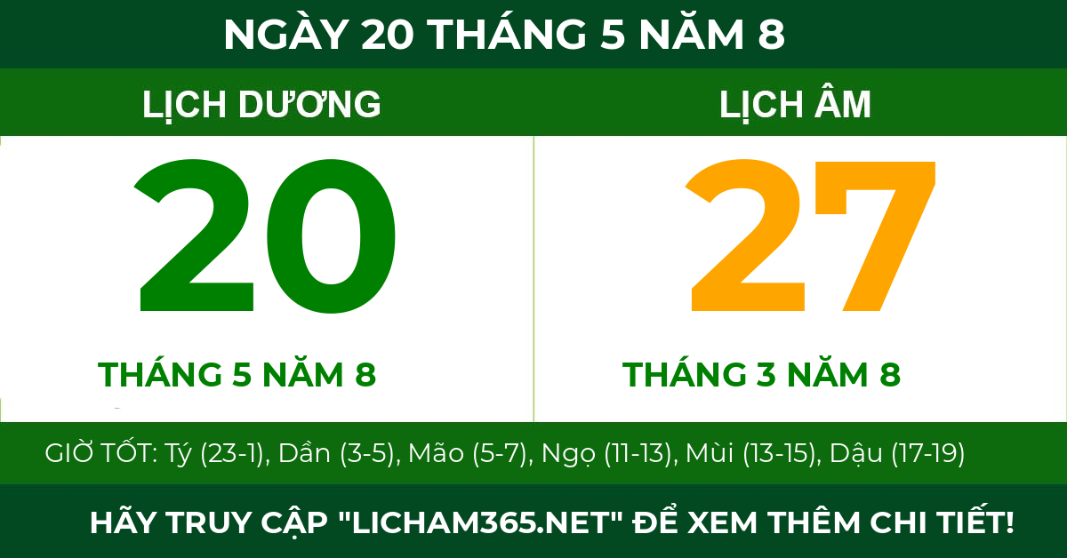 lịch âm ngày 20 tháng 5 năm 8