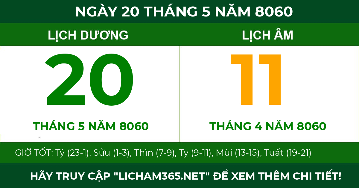 lịch âm ngày 20 tháng 5 năm 8060