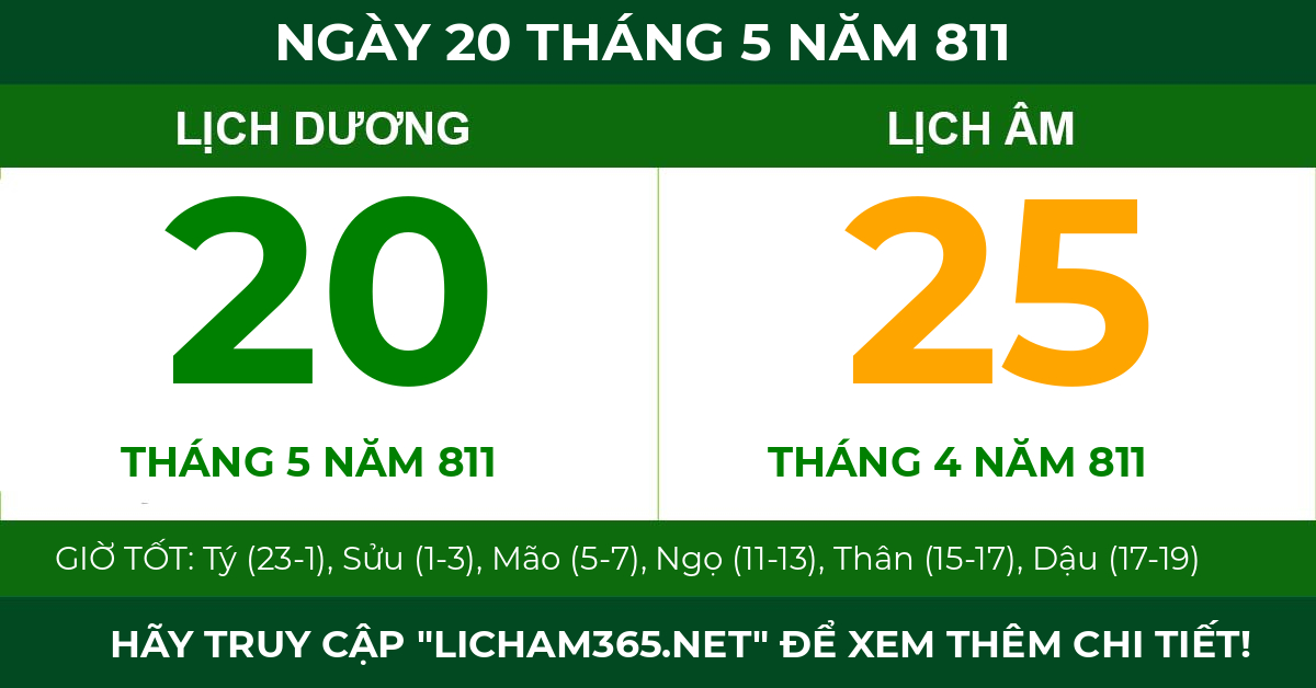 lịch âm ngày 20 tháng 5 năm 811