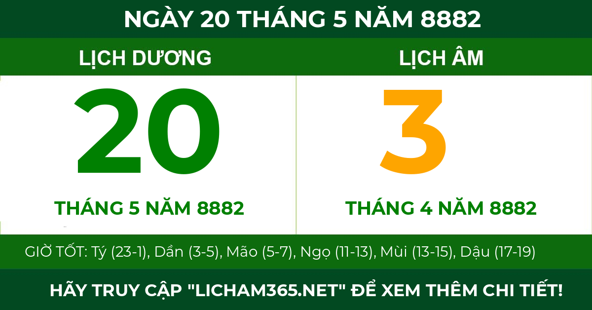 lịch âm ngày 20 tháng 5 năm 8882