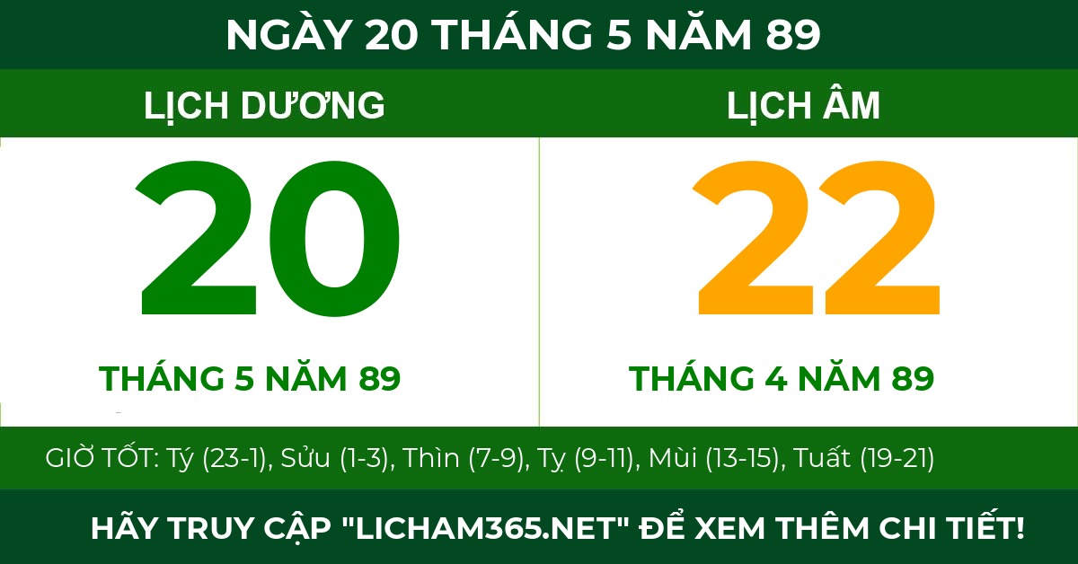 lịch âm ngày 20 tháng 5 năm 89