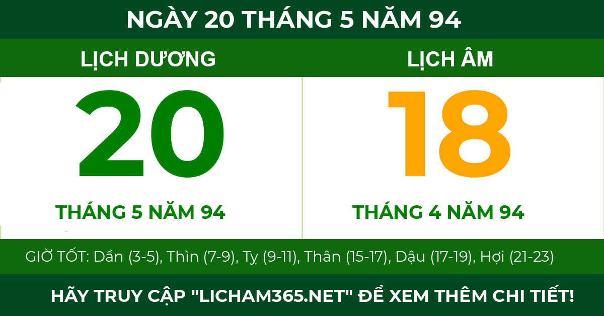 lịch âm ngày 20 tháng 5 năm 94