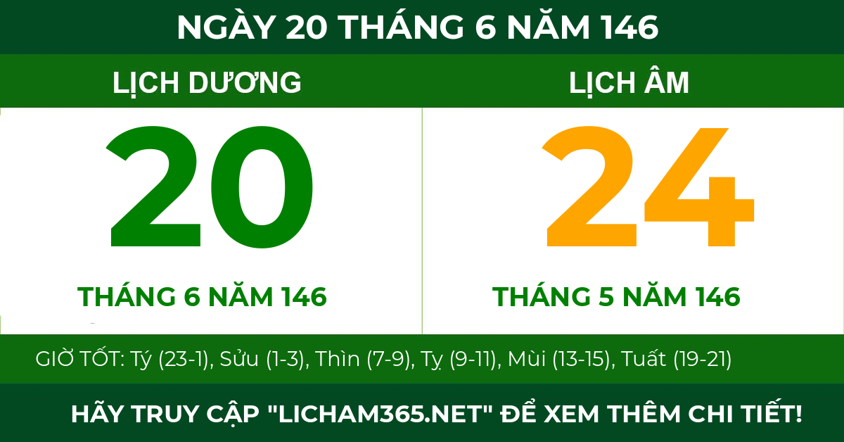 lịch âm ngày 20 tháng 6 năm 146
