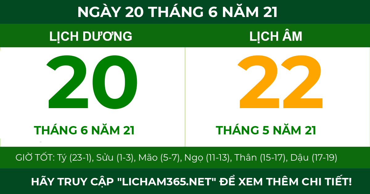 lịch âm ngày 20 tháng 6 năm 21