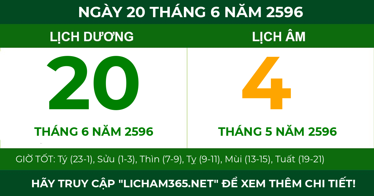 lịch âm ngày 20 tháng 6 năm 2596