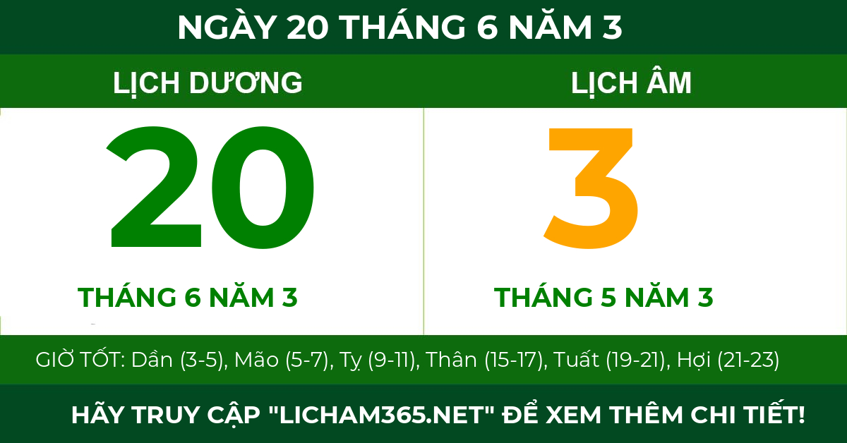 lịch âm ngày 20 tháng 6 năm 3