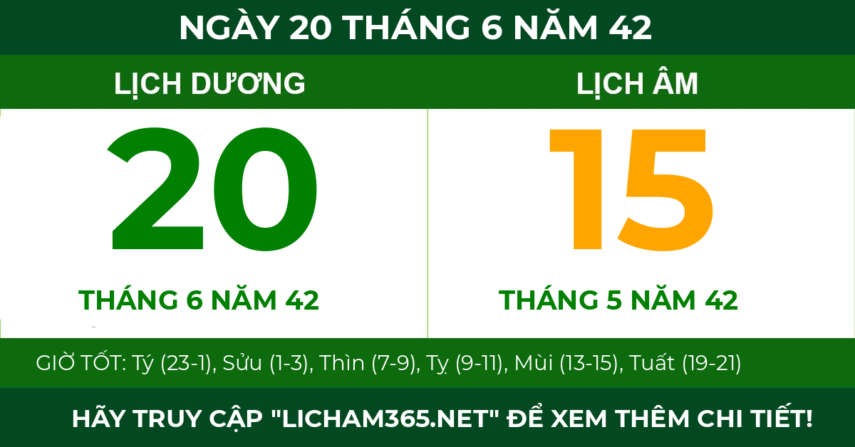 lịch âm ngày 20 tháng 6 năm 42