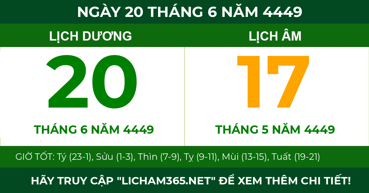 lịch âm ngày 20 tháng 6 năm 4449