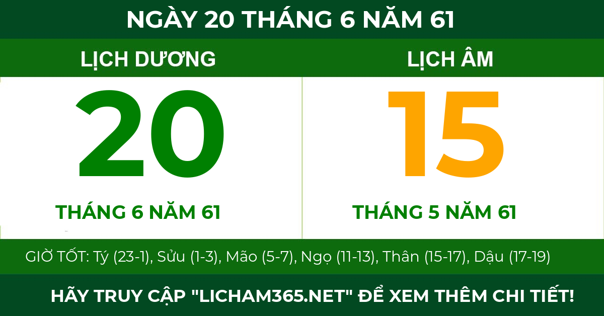 lịch âm ngày 20 tháng 6 năm 61