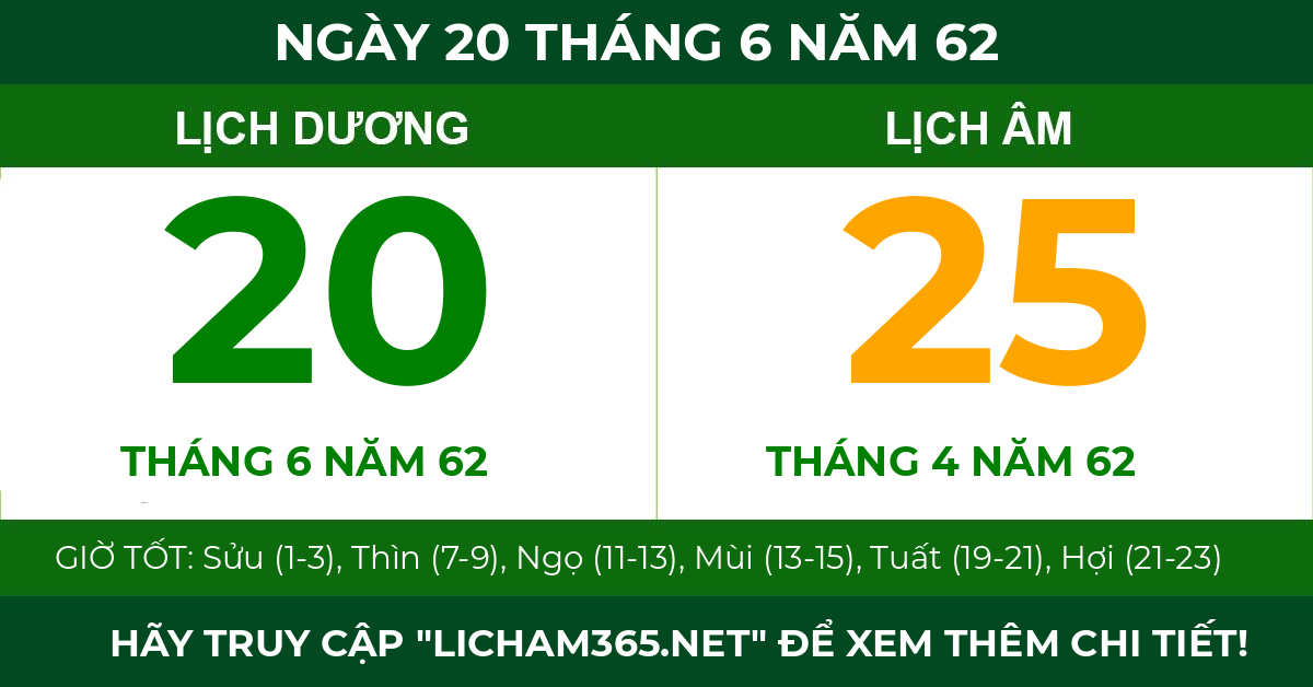 lịch âm ngày 20 tháng 6 năm 62