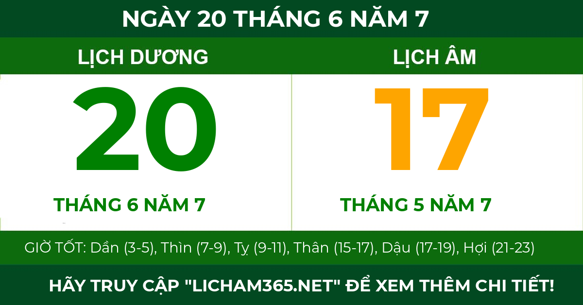 lịch âm ngày 20 tháng 6 năm 7