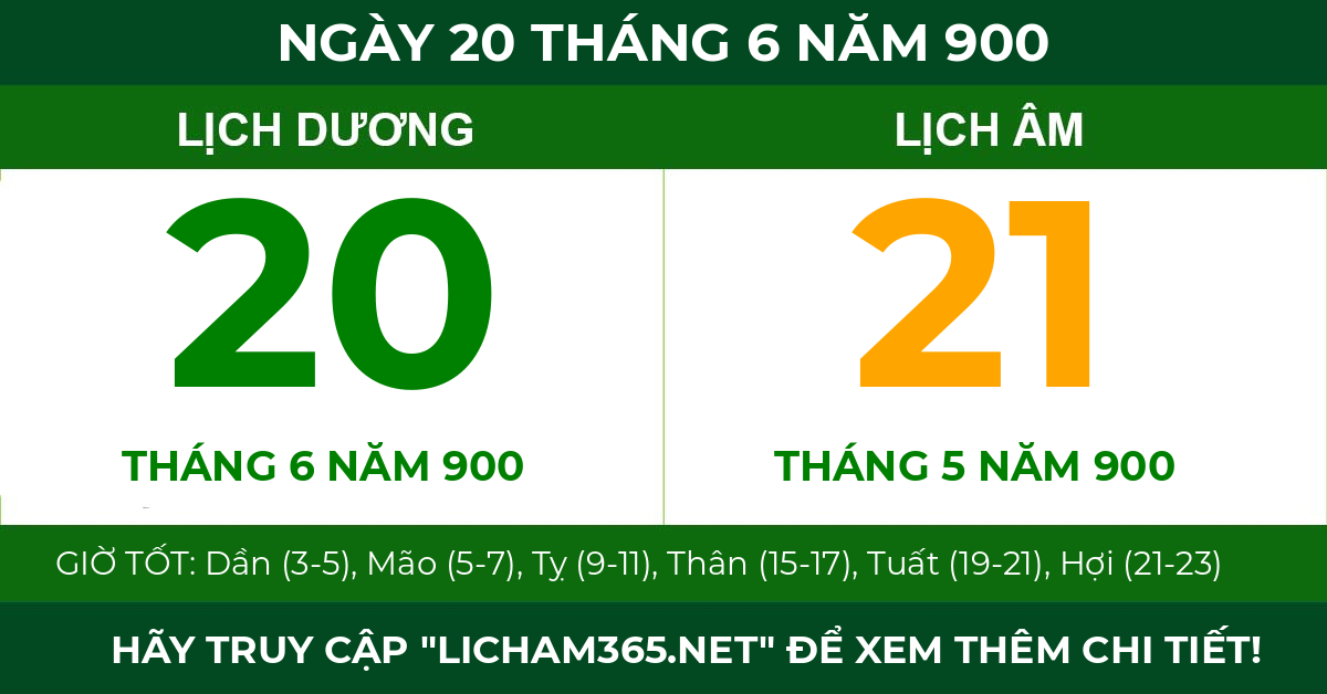 lịch âm ngày 20 tháng 6 năm 900