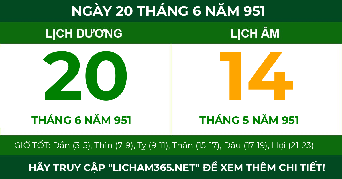 lịch âm ngày 20 tháng 6 năm 951