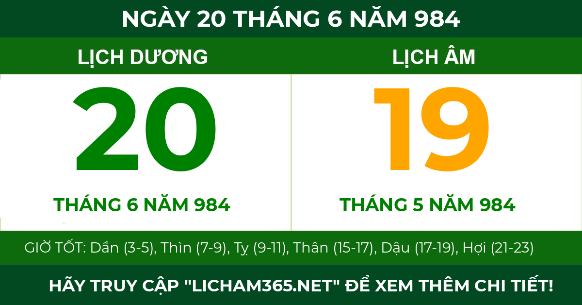 lịch âm ngày 20 tháng 6 năm 984