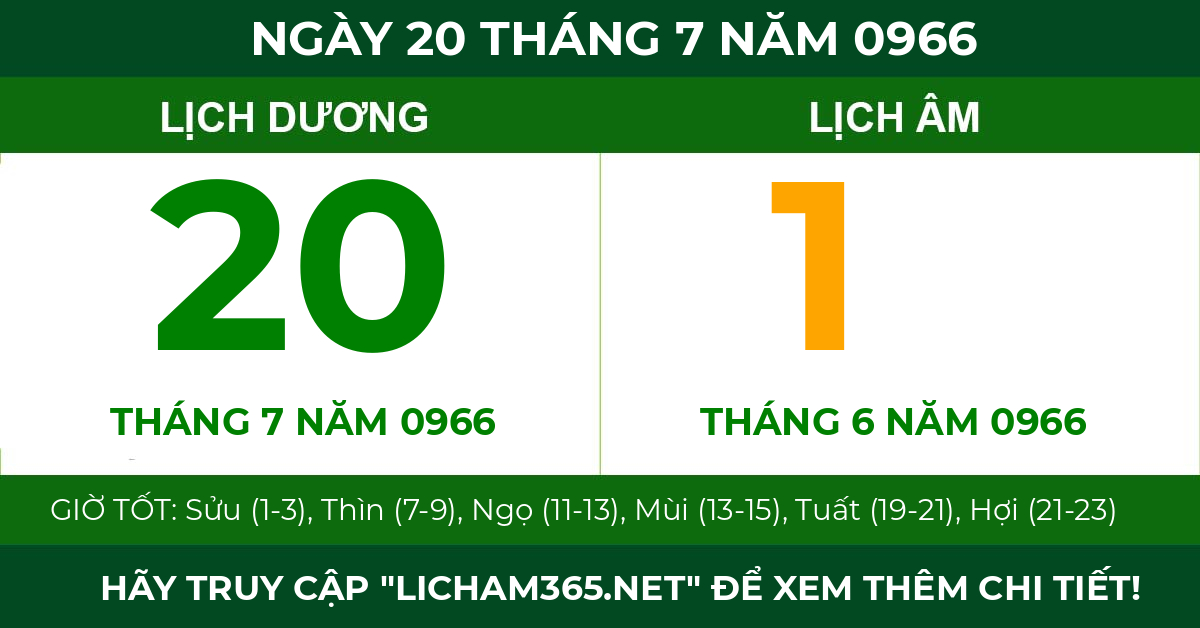 lịch âm ngày 20 tháng 7 năm 0966