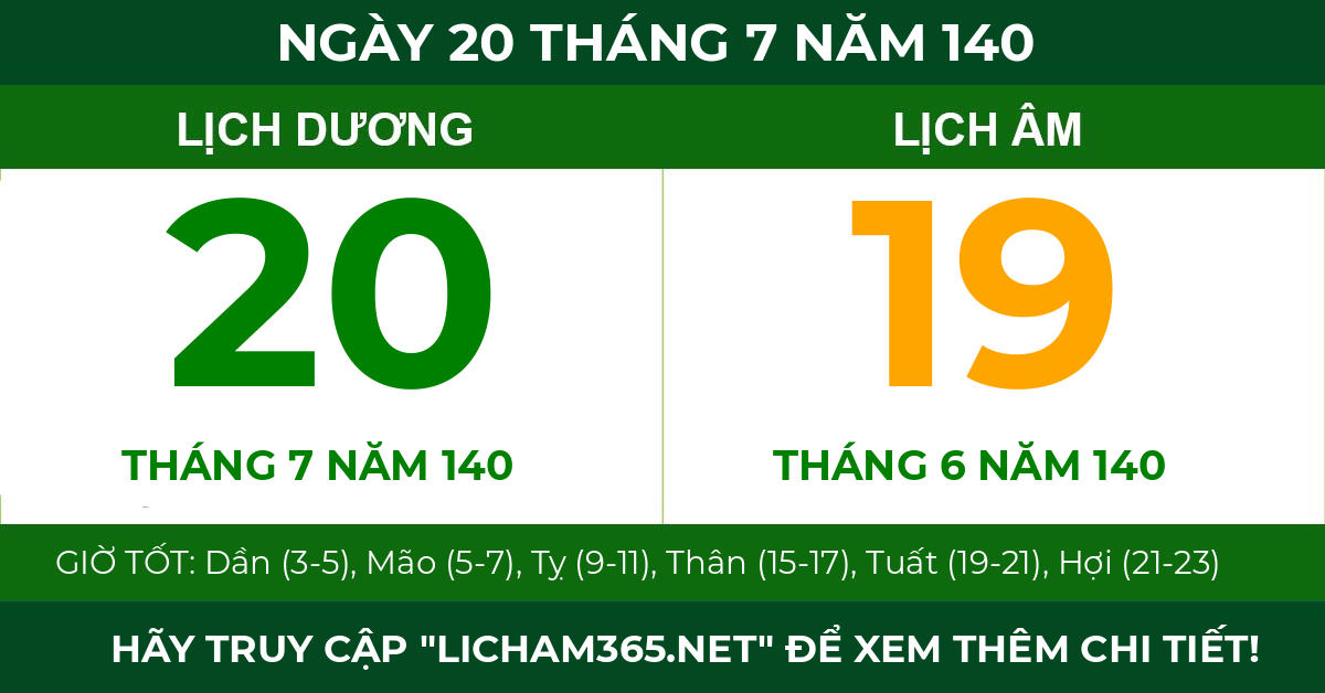 lịch âm ngày 20 tháng 7 năm 140