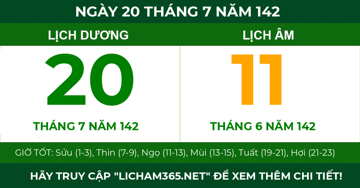 lịch âm ngày 20 tháng 7 năm 142