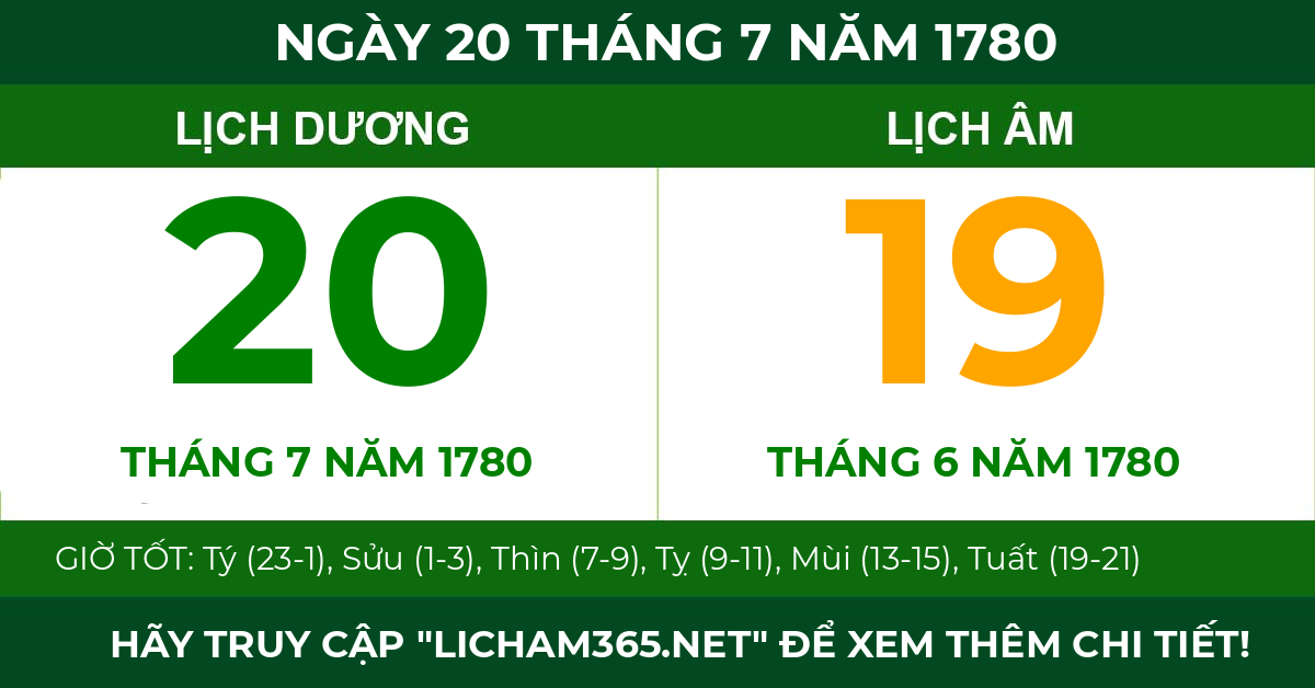 lịch âm ngày 20 tháng 7 năm 1780