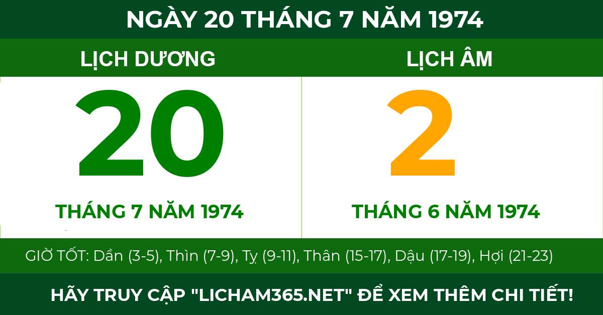 lịch âm ngày 20 tháng 7 năm 1974