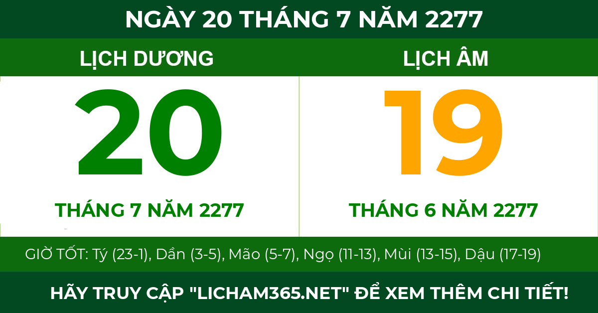 lịch âm ngày 20 tháng 7 năm 2277