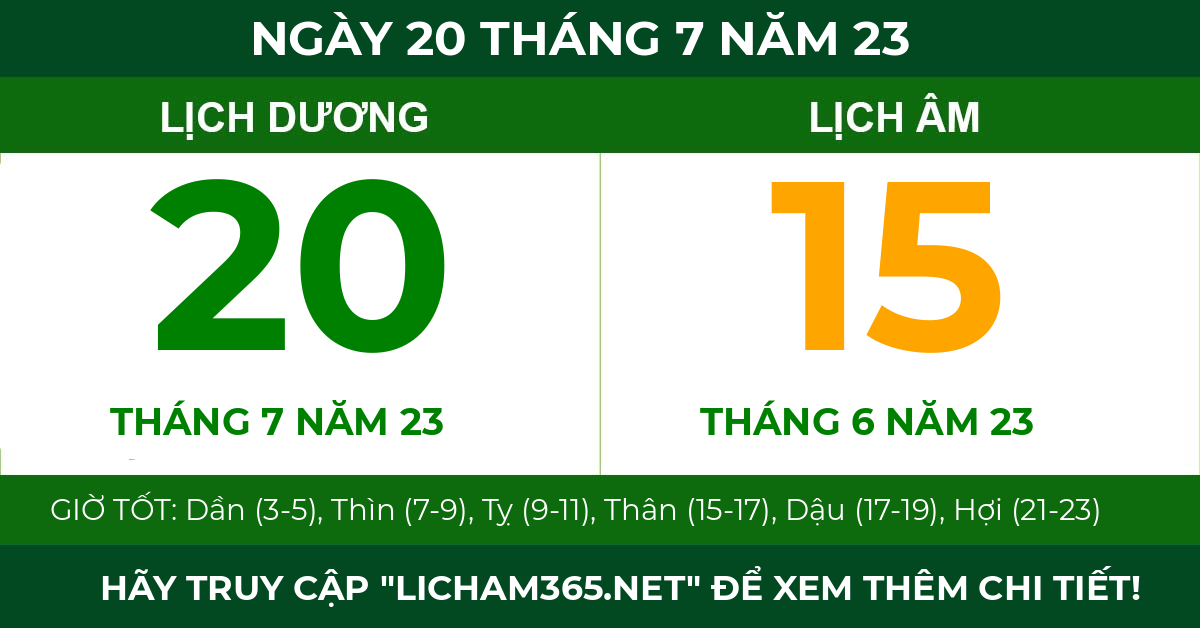 lịch âm ngày 20 tháng 7 năm 23