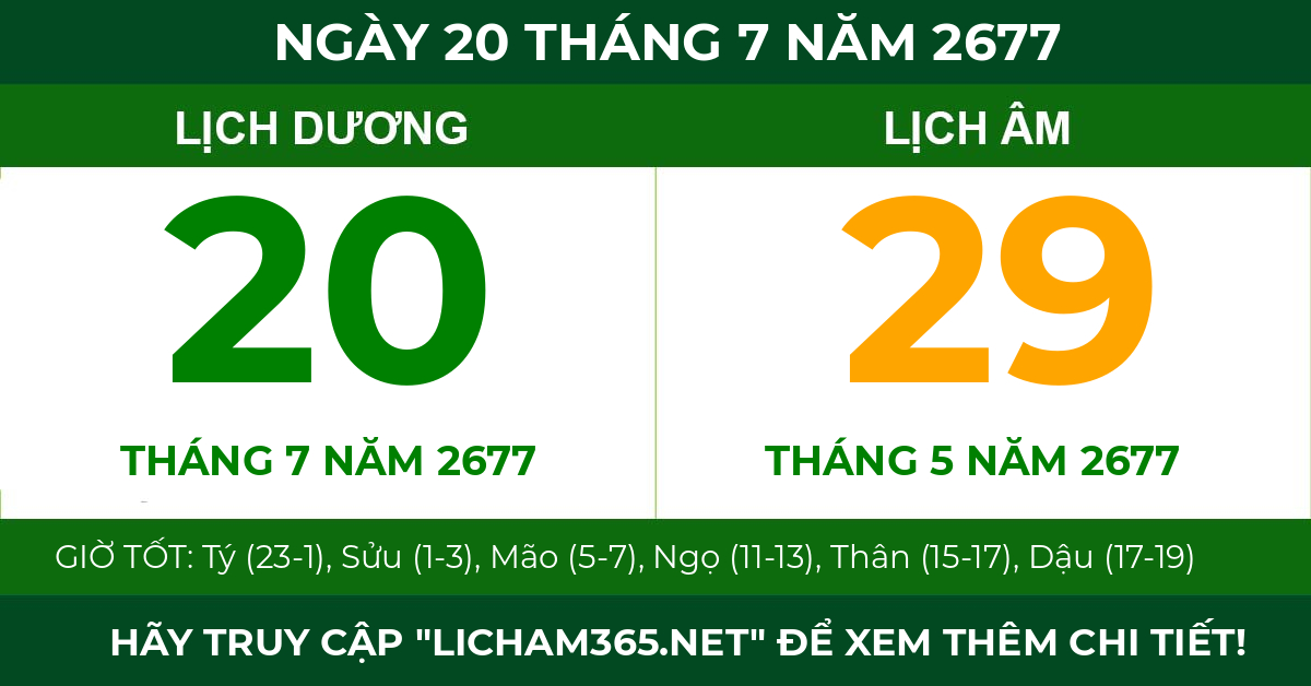 lịch âm ngày 20 tháng 7 năm 2677