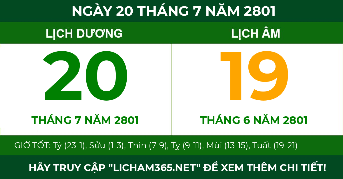 lịch âm ngày 20 tháng 7 năm 2801