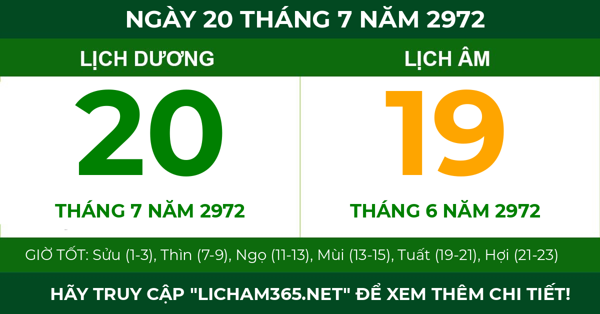 lịch âm ngày 20 tháng 7 năm 2972