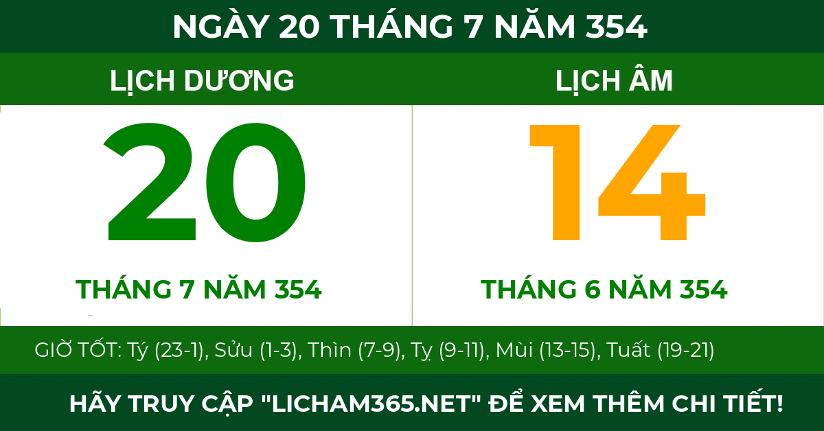 lịch âm ngày 20 tháng 7 năm 354