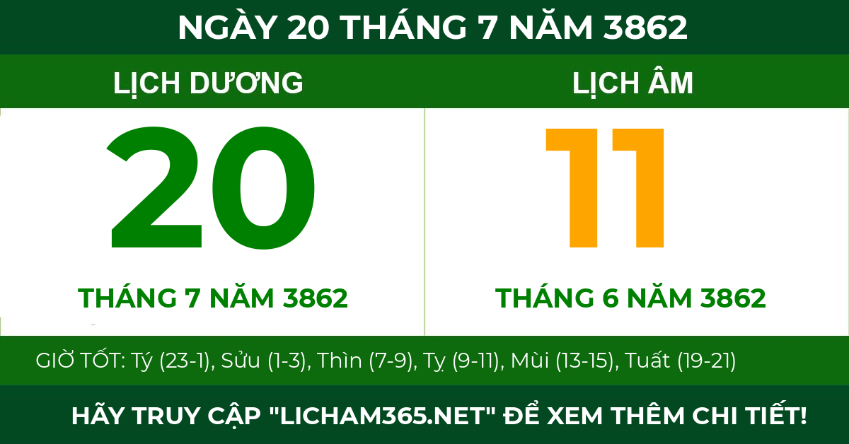 lịch âm ngày 20 tháng 7 năm 3862