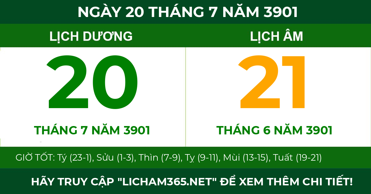 lịch âm ngày 20 tháng 7 năm 3901