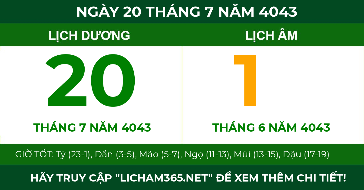 lịch âm ngày 20 tháng 7 năm 4043