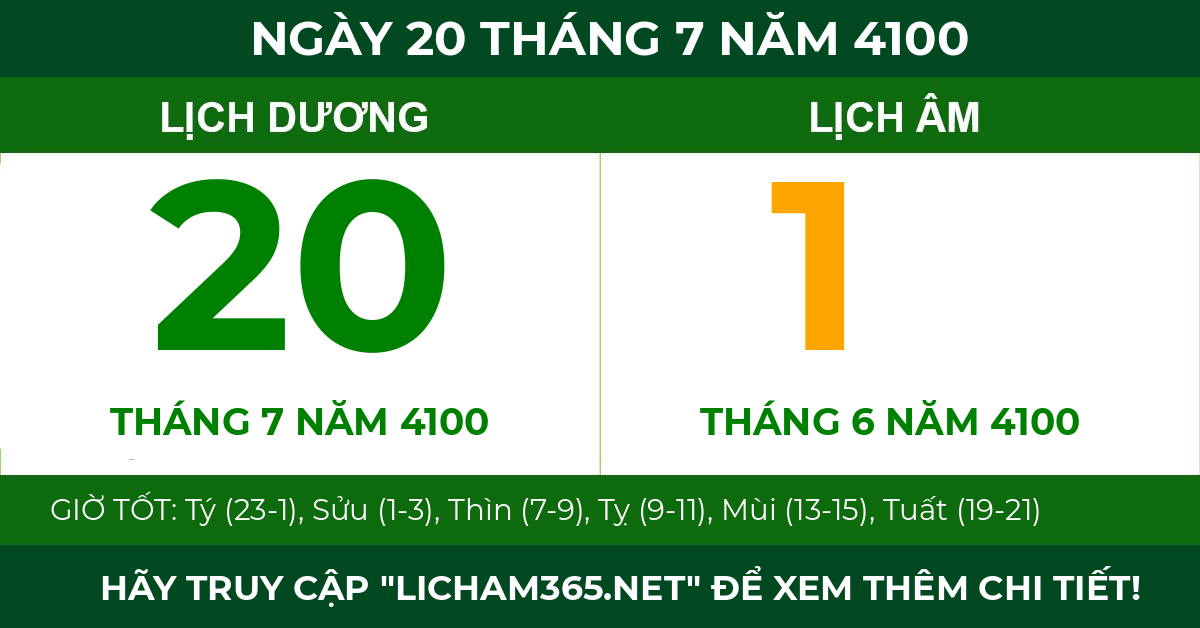 lịch âm ngày 20 tháng 7 năm 4100