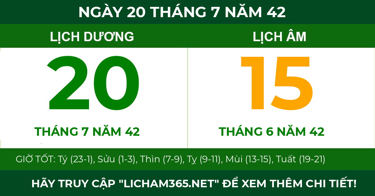lịch âm ngày 20 tháng 7 năm 42