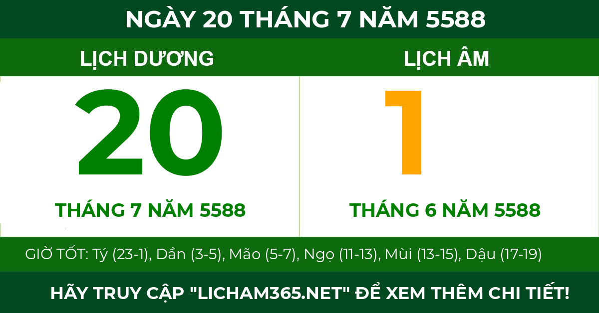 lịch âm ngày 20 tháng 7 năm 5588