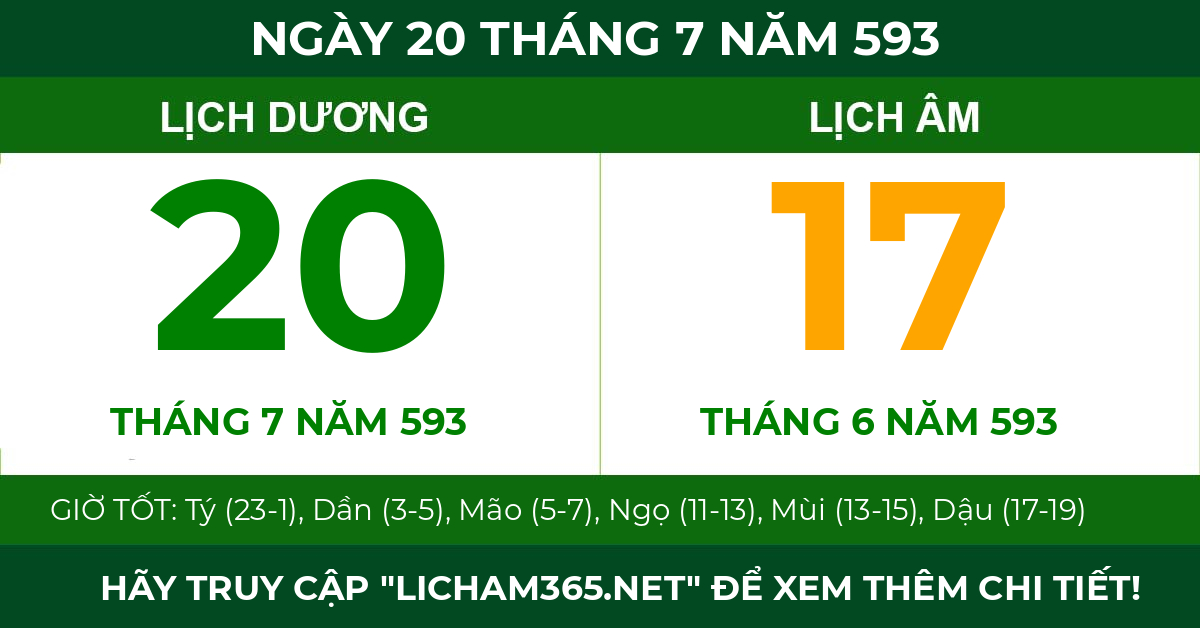 lịch âm ngày 20 tháng 7 năm 593