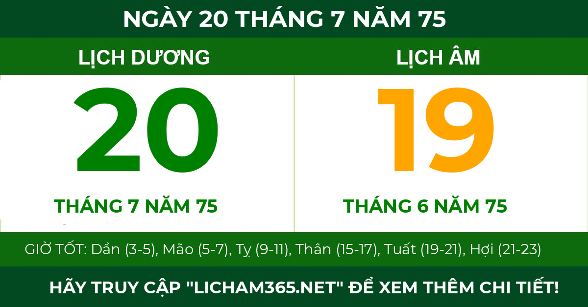lịch âm ngày 20 tháng 7 năm 75