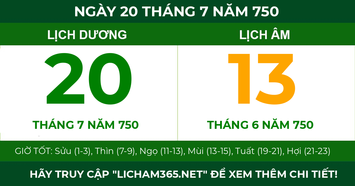 lịch âm ngày 20 tháng 7 năm 750