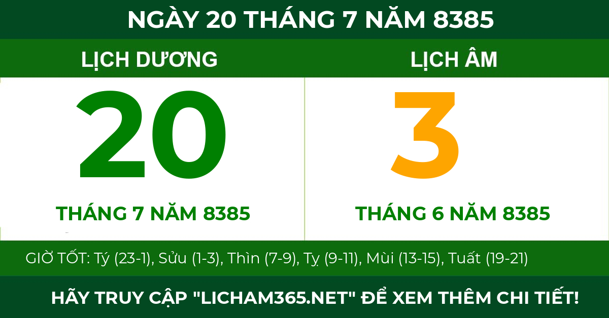 lịch âm ngày 20 tháng 7 năm 8385