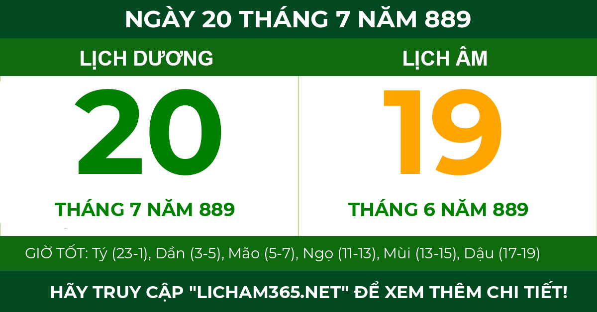 lịch âm ngày 20 tháng 7 năm 889