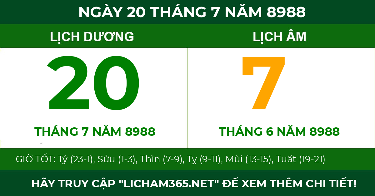 lịch âm ngày 20 tháng 7 năm 8988