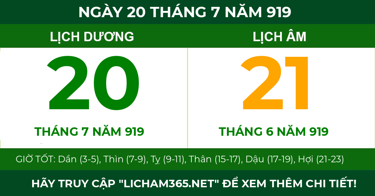 lịch âm ngày 20 tháng 7 năm 919