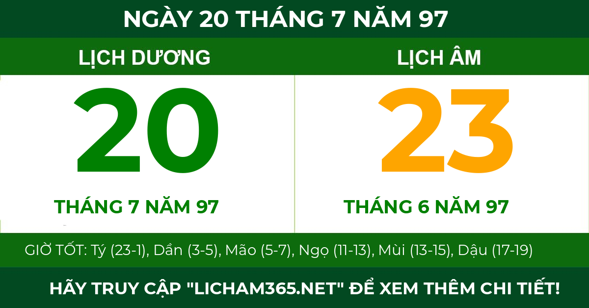 lịch âm ngày 20 tháng 7 năm 97